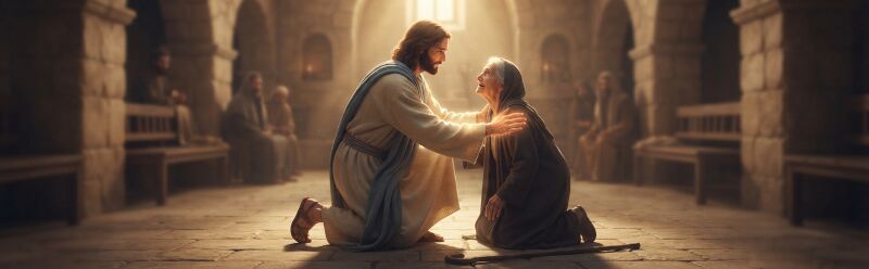 Jesus healing the bent woman in Luke 13 illustrating God's presence in our midst